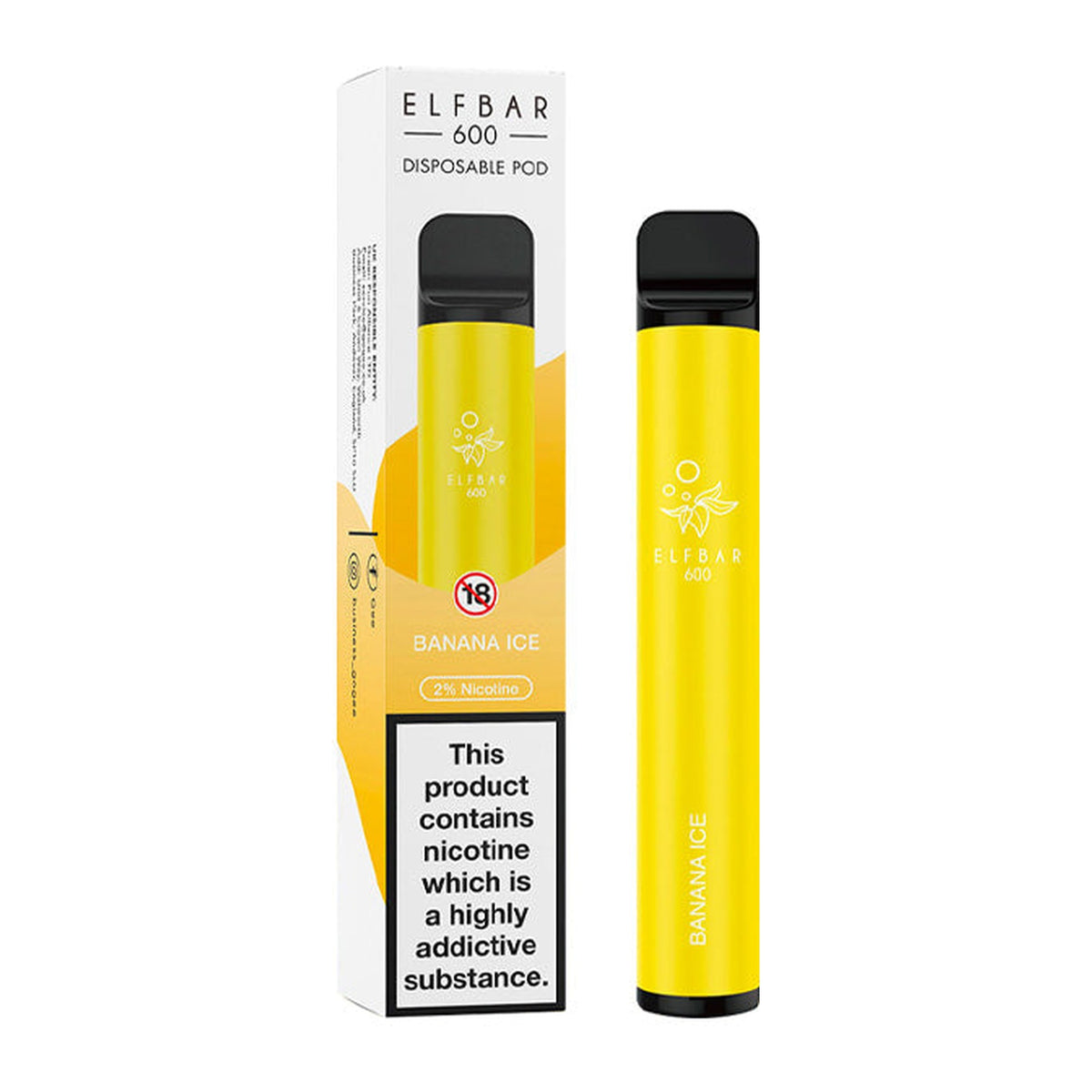 ELF Bar 600 Banana Ice disposable vape, box and device