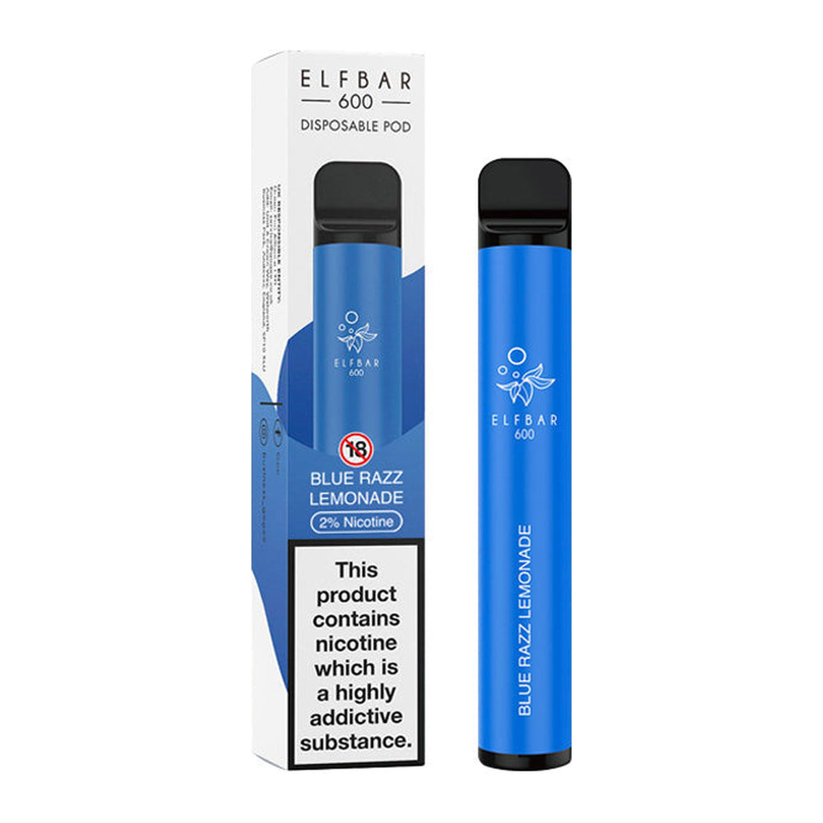 ELF Bar 600 Blue Razz Lemonade disposable vape, box and device