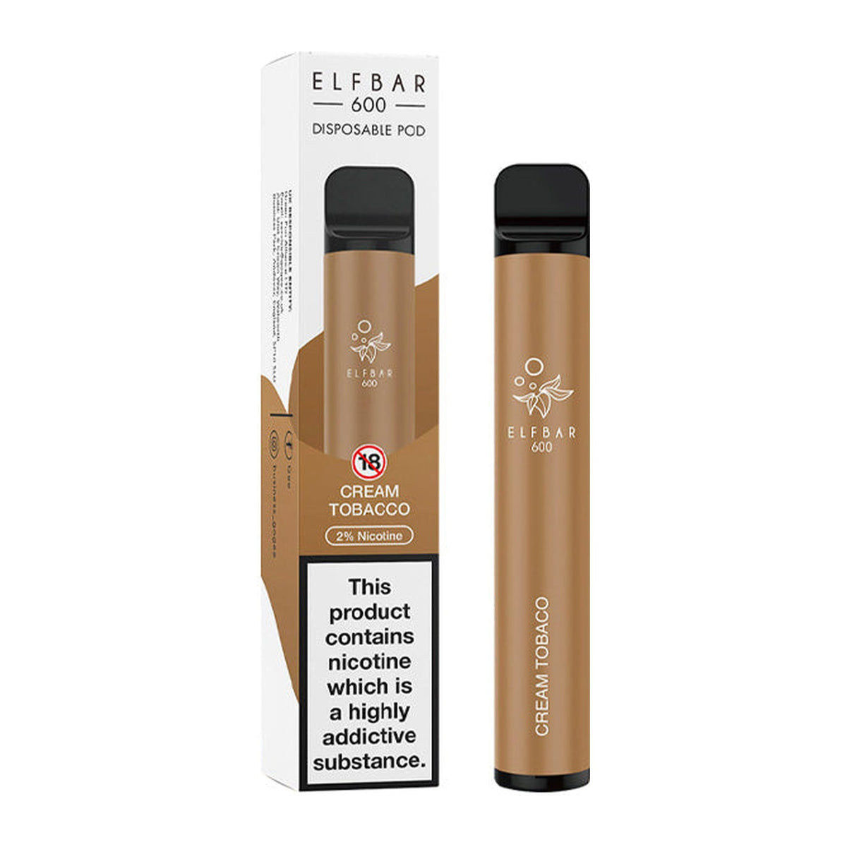ELF Bar 600 Cream Tobacco disposable vape, box and device