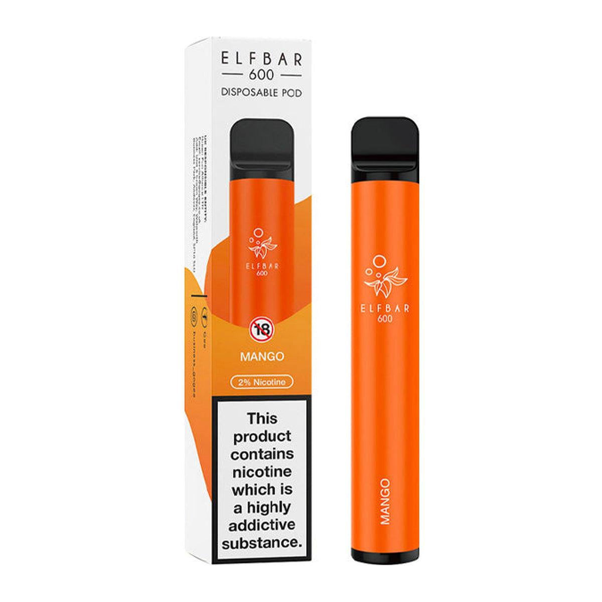 ELF Bar 600 Mango disposable vape, box and device
