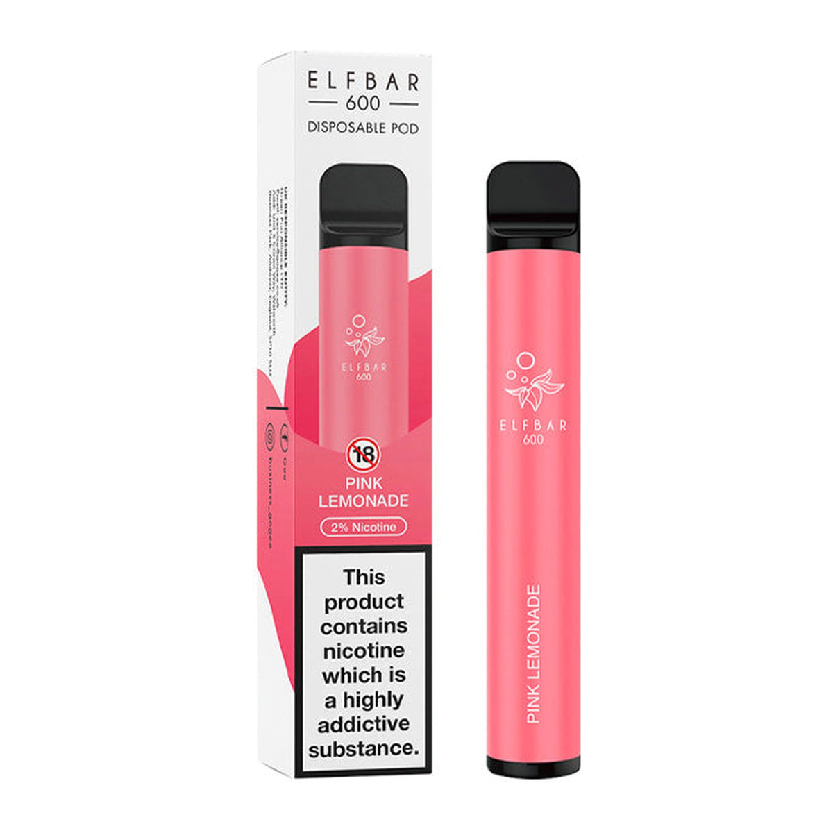 ELF Bar 600 Pink Lemonade disposable vape, box and device
