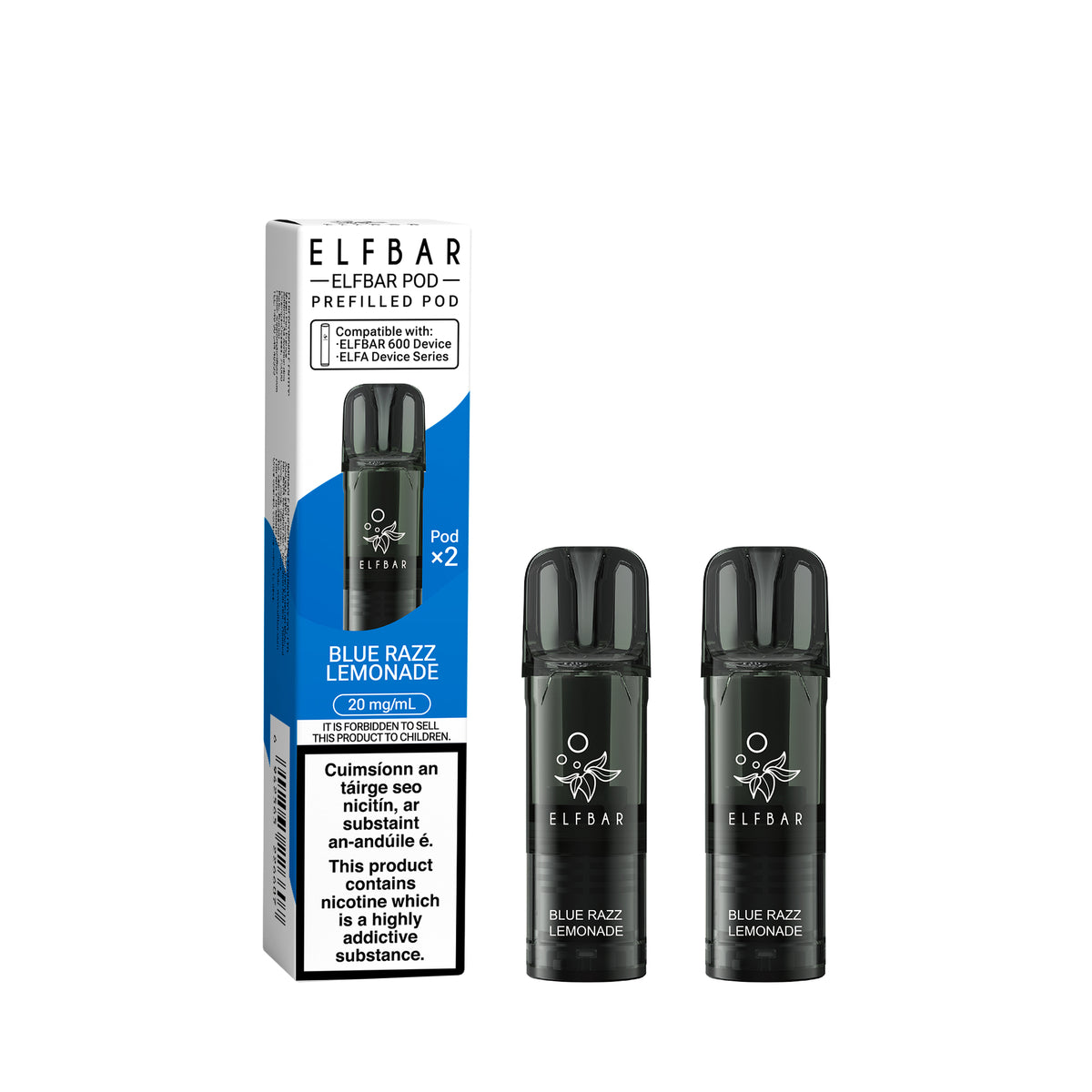 ELF Bar 600 Prefilled Pod Blue Razz Lemonade 20mg prefilled pod, pack and product