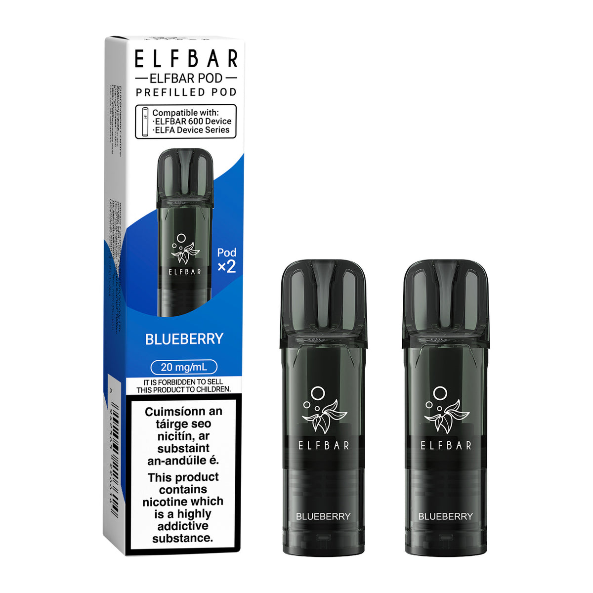 ELF Bar 600 Prefilled Pod Blueberry 20mg prefilled pod, pack and product