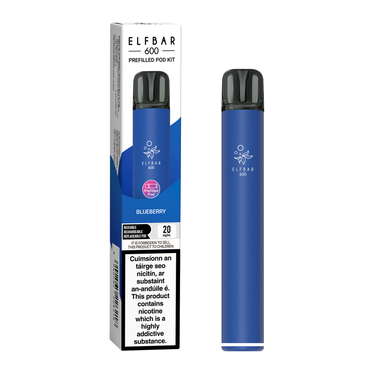 ELF Bar 600 Prefilled Pod Kit Blueberry 20mg pod kit, pack and product