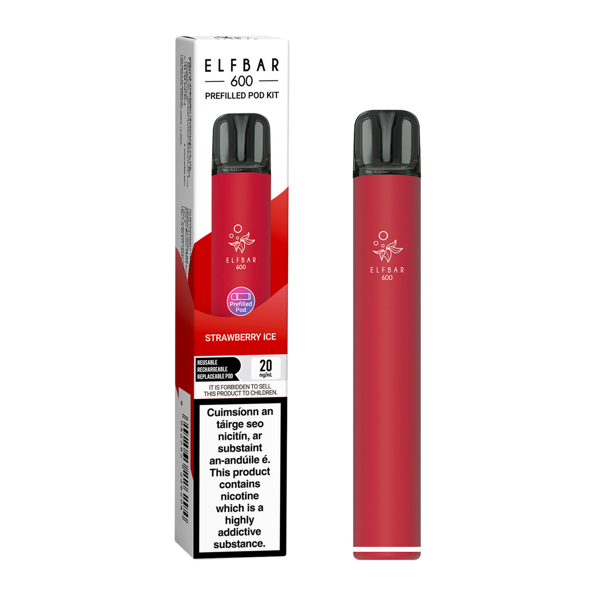 ELF Bar 600 Prefilled Pod Kit Strawberry Ice 20mg pod kit, pack and product