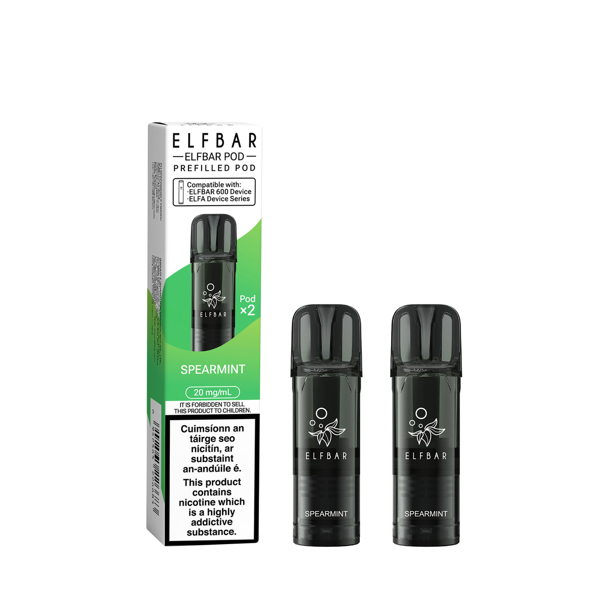 ELF Bar 600 Prefilled Pod Spearmint 20mg prefilled pod, pack and product