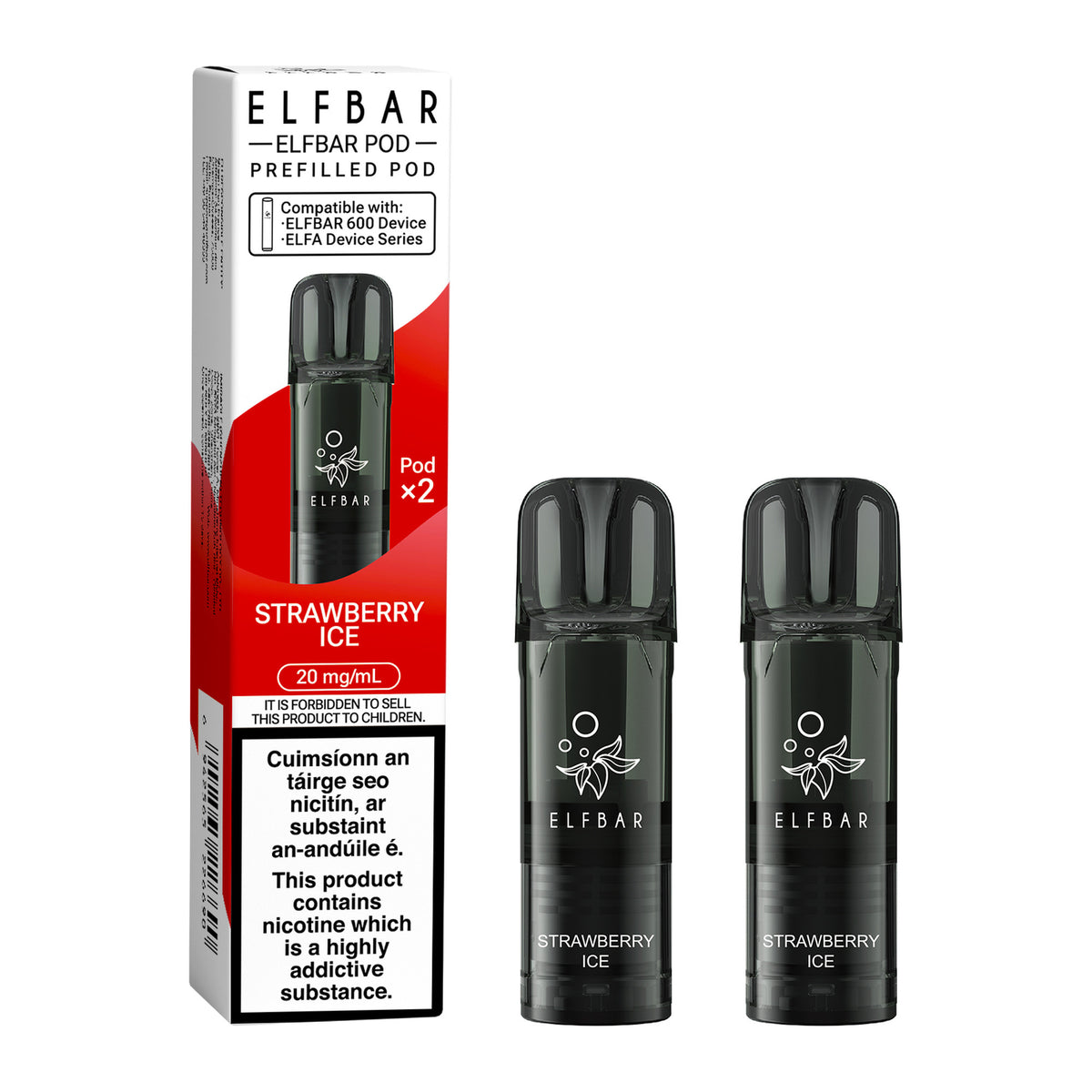 ELF Bar 600 Prefilled Pod Strawberry Ice 20mg prefilled pod, pack and product