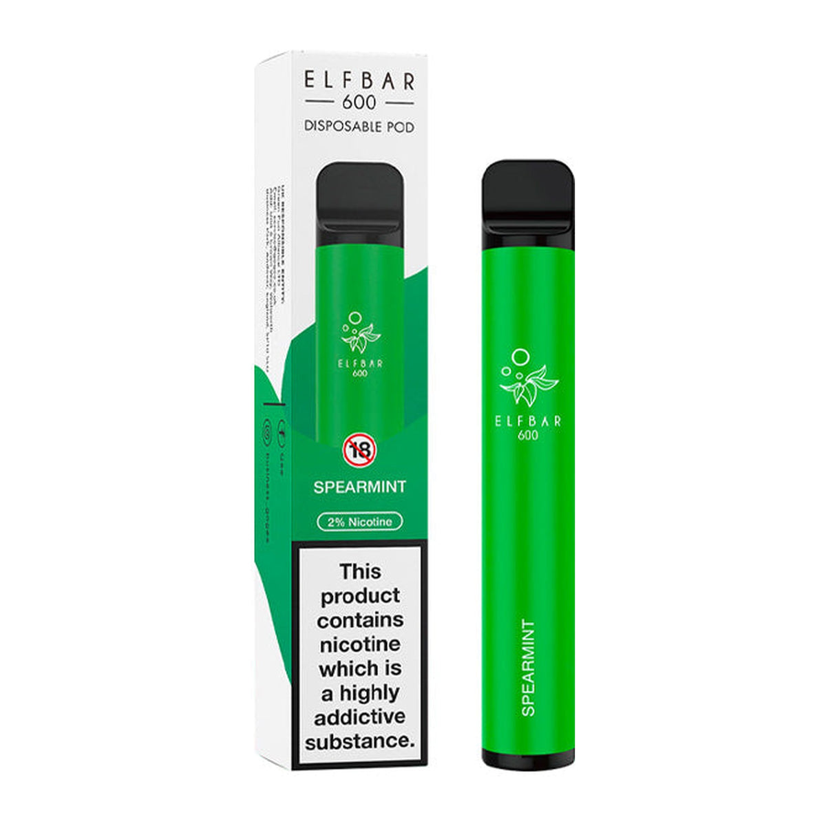 ELF Bar 600 Spearmint disposable vape, box and device