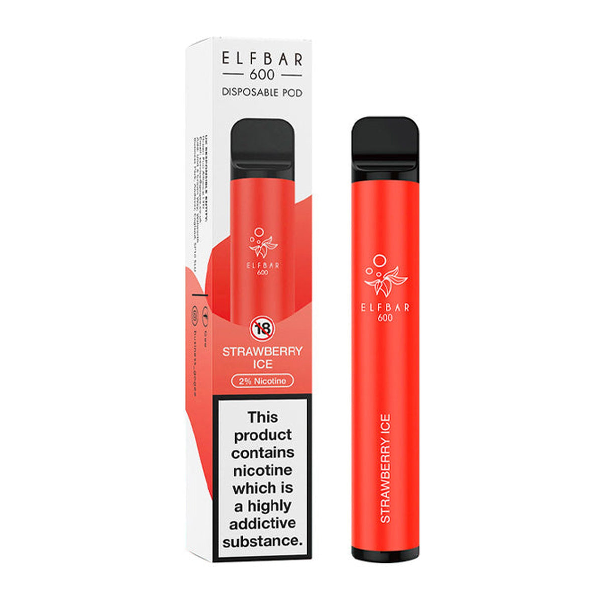 ELF Bar 600 Strawberry Ice disposable vape, box and device