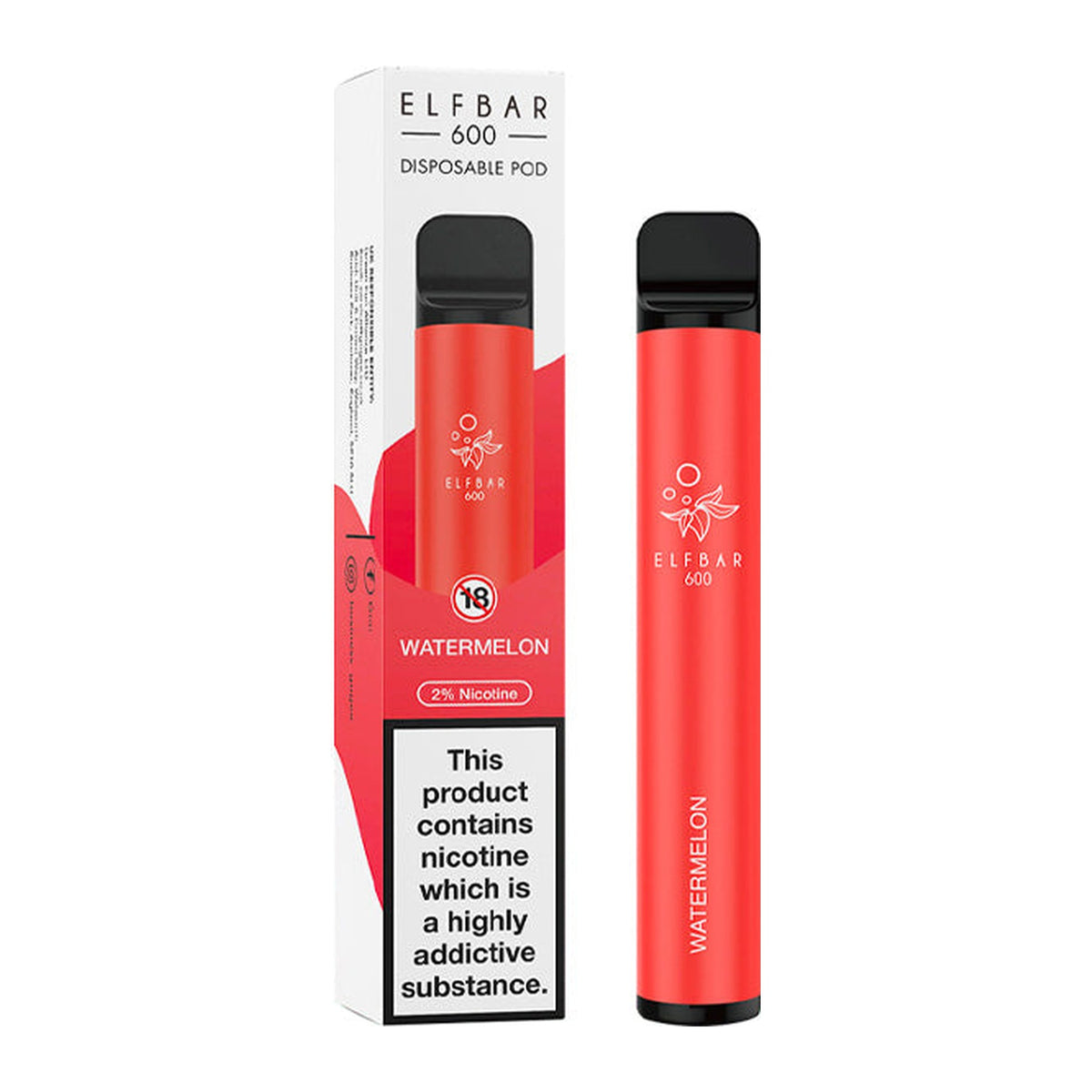 ELF Bar 600 Watermelon disposable vape, box and device