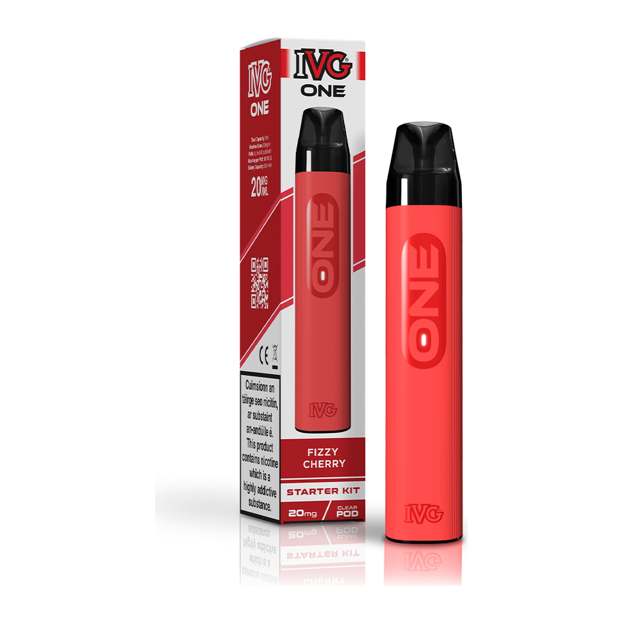 IVG One Kit Fizzy Cherry 20mg starter kit, device and box