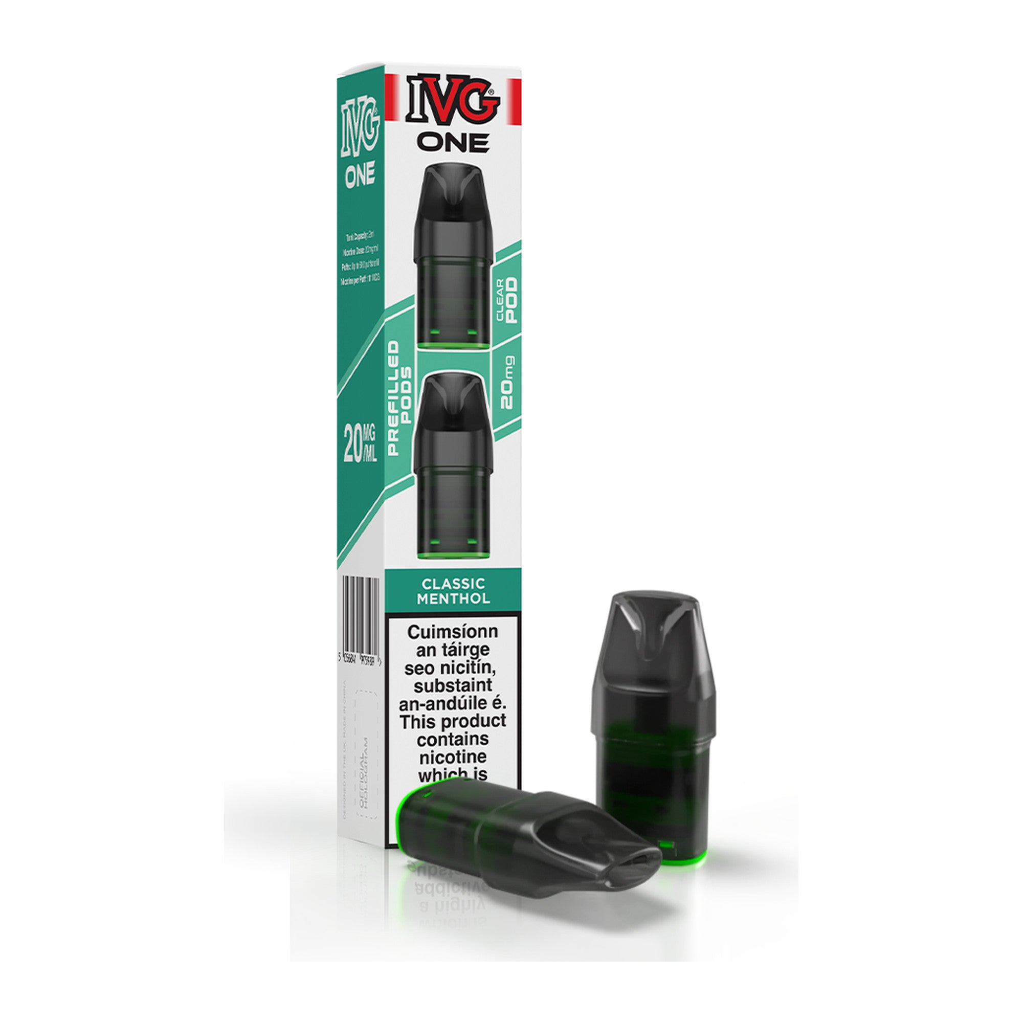 IVG One Refill Pods Classic Menthol 20mg, bottle and box