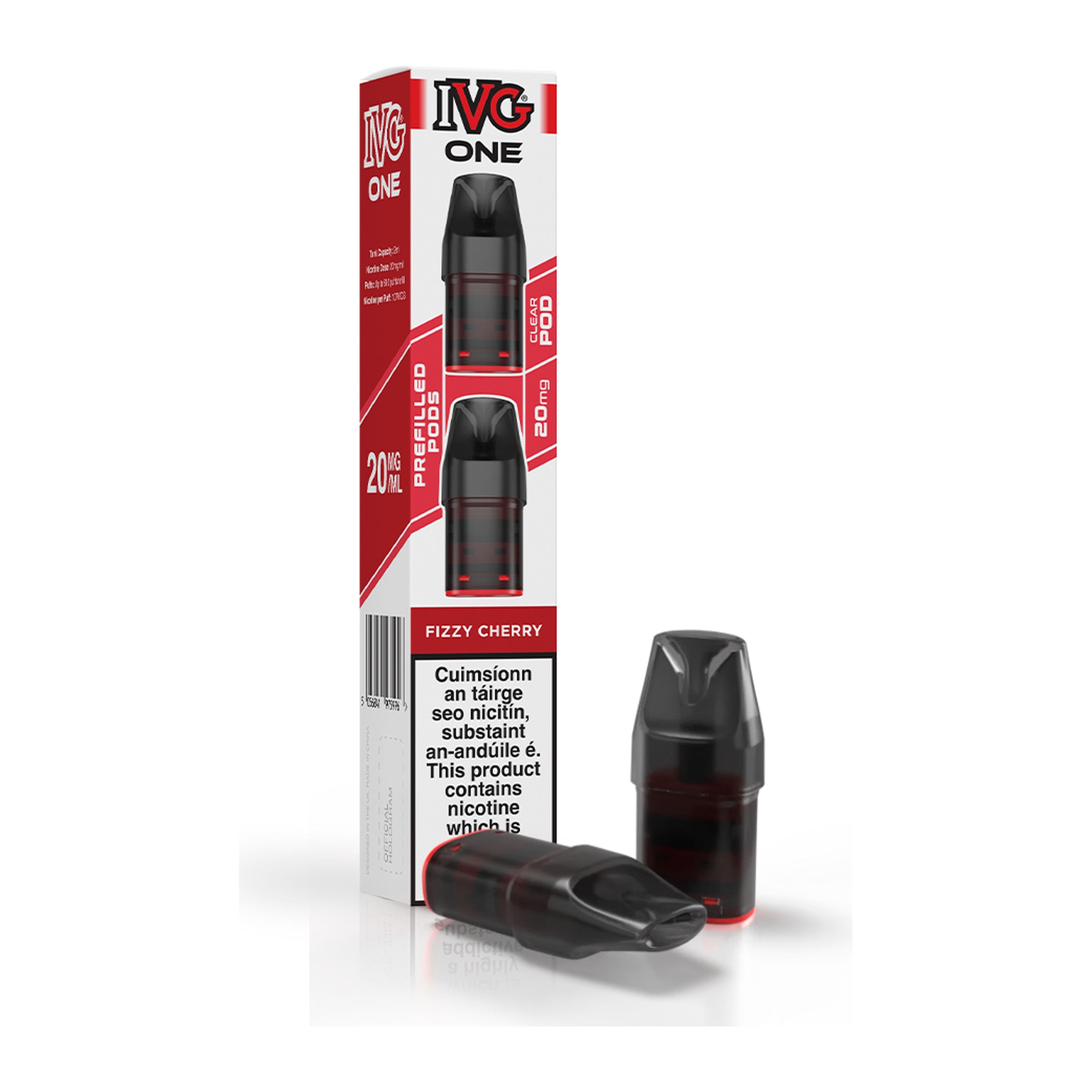 IVG One Refill Pods Fizzy Cherry 20mg, bottle and box