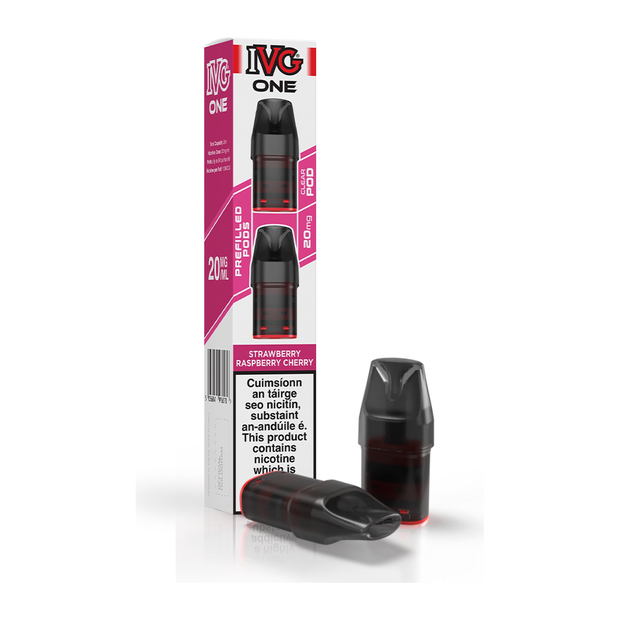 IVG One Refill Pods Strawberry Raspberry Cherry 20mg, bottle and box