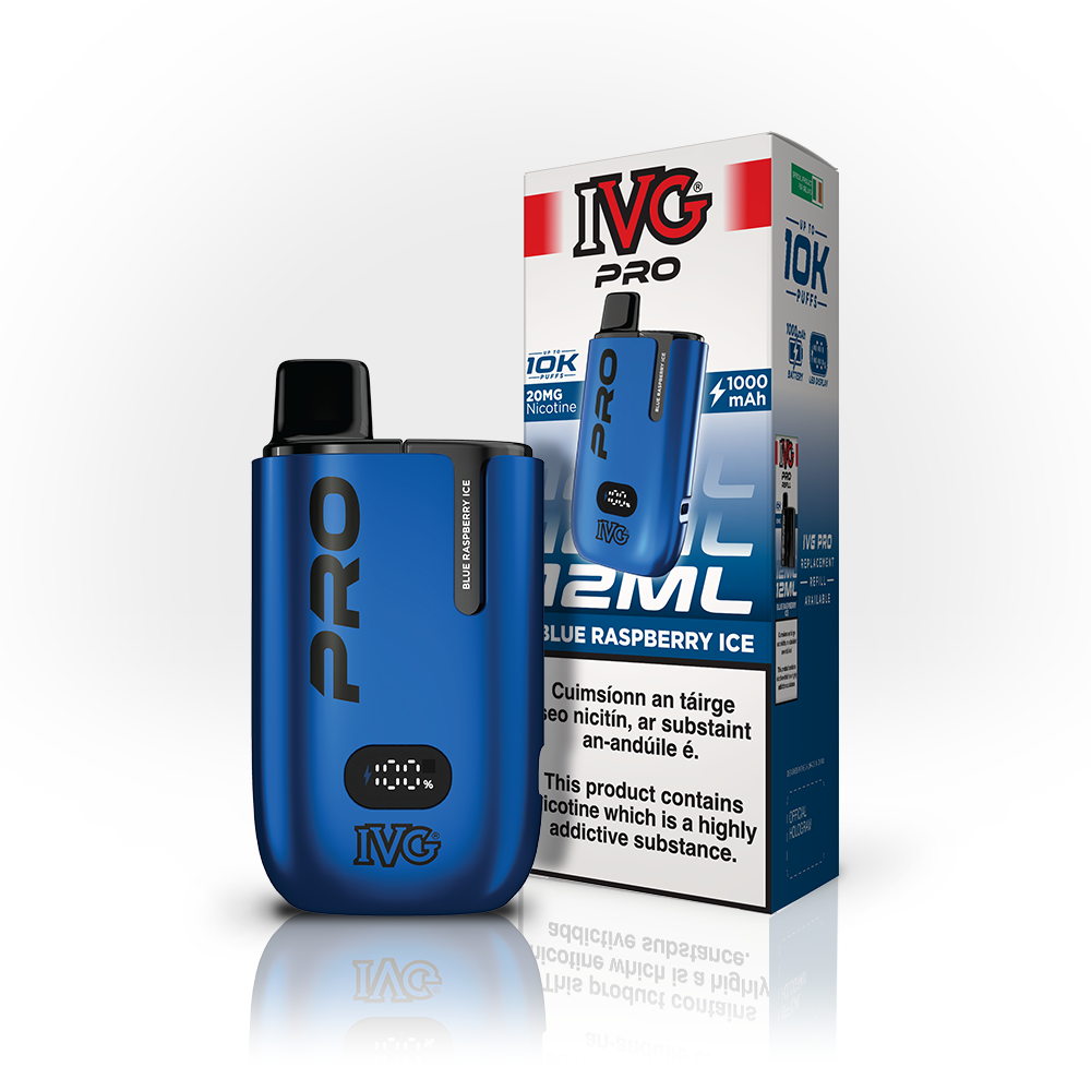 IVG PRO 10K Kit Blue Raspberry Ice 20mg, box and device