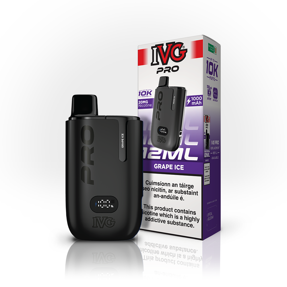 IVG PRO 10K Kit Grape Ice 20mg, box and device