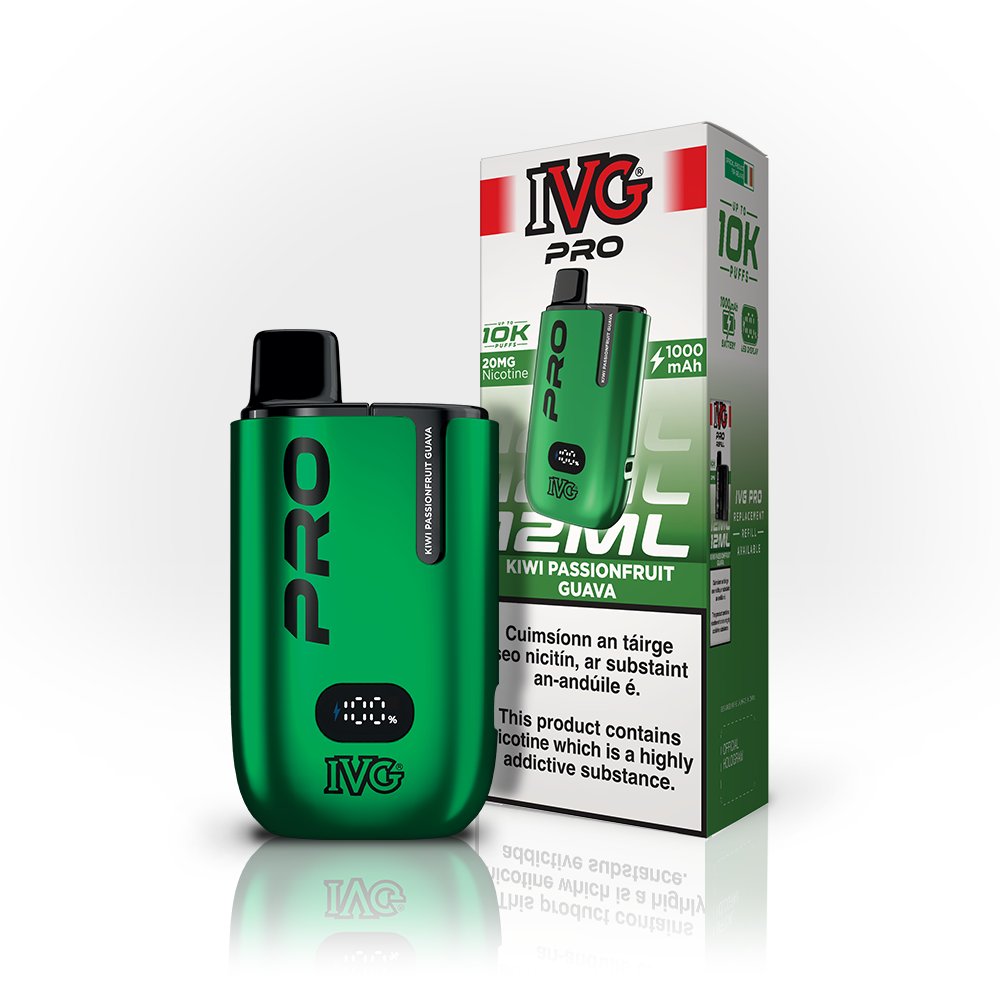 IVG PRO 10K Kit Kiwi Passionfruit Guava 20mg, box and device