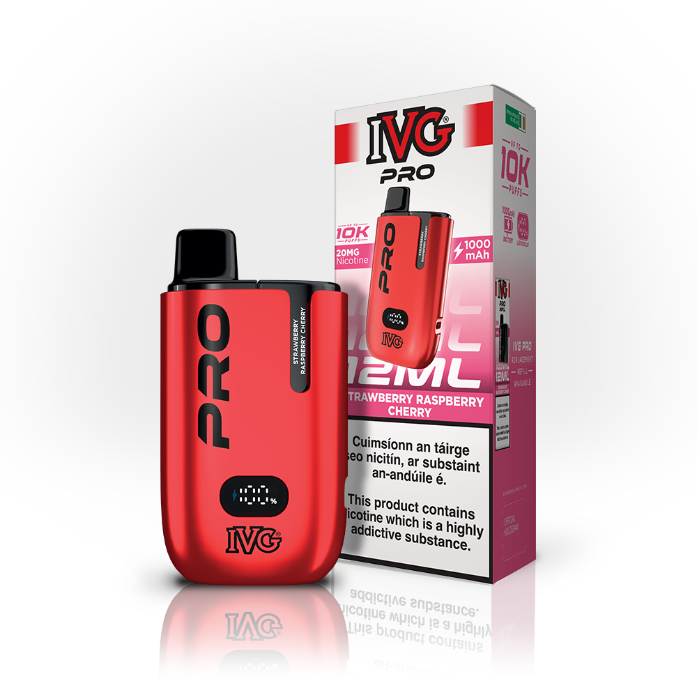 IVG PRO 10K Kit Strawberry Raspberry Cherry 20mg, box and device