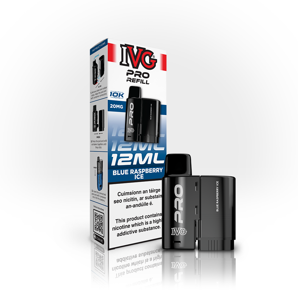 IVG PRO 10K Refills Blue Raspberry Ice 20mg, box and pod