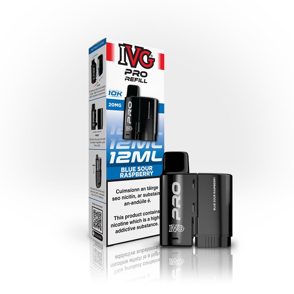 IVG PRO 10K Refills Blue Sour Raspberry 20mg, box and pod