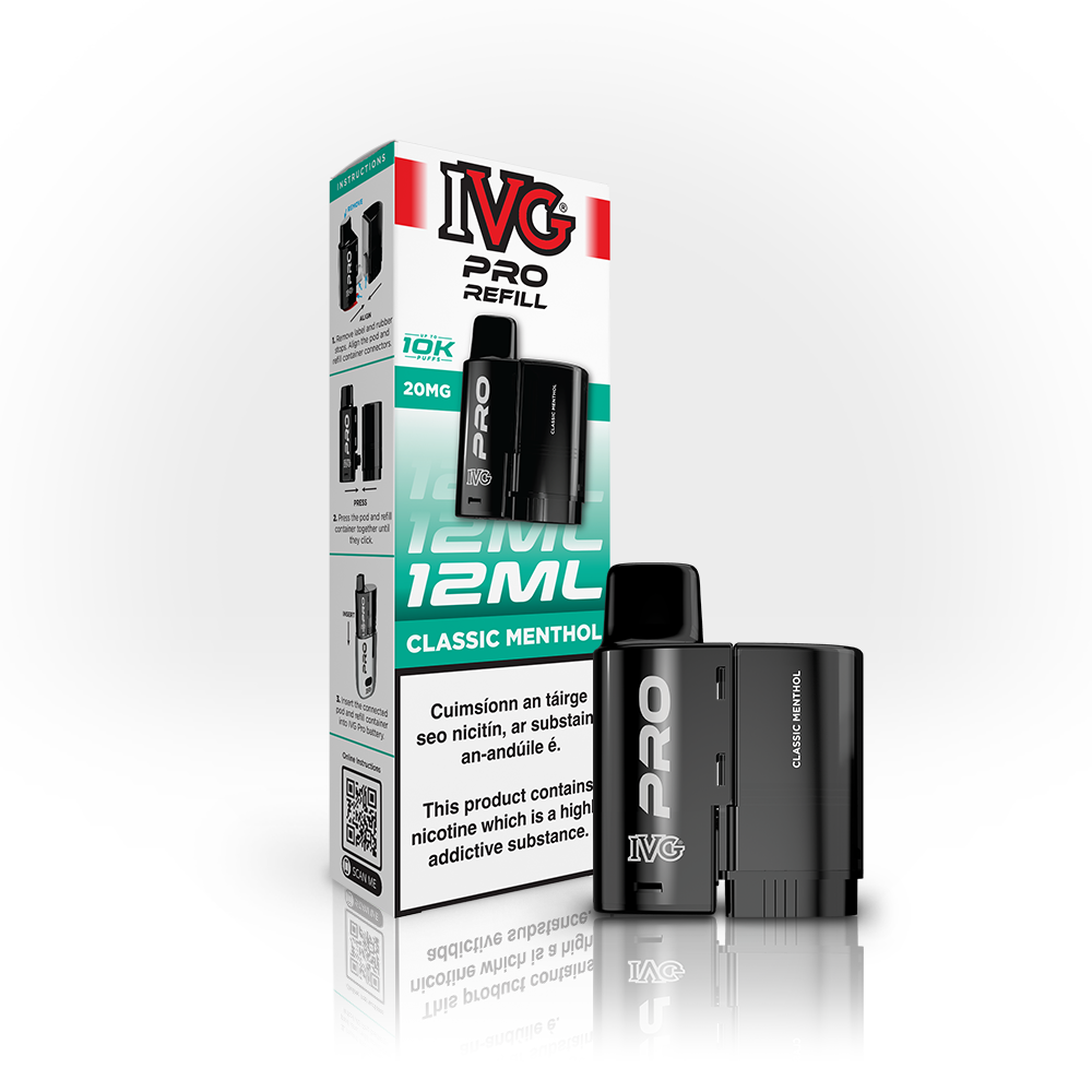 IVG PRO 10K Refills Classic Menthol 20mg, box and pod