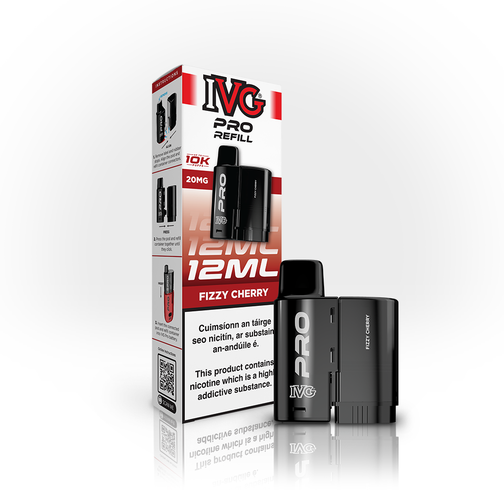 IVG PRO 10K Refills Fizzy Cherry 20mg, box and pod