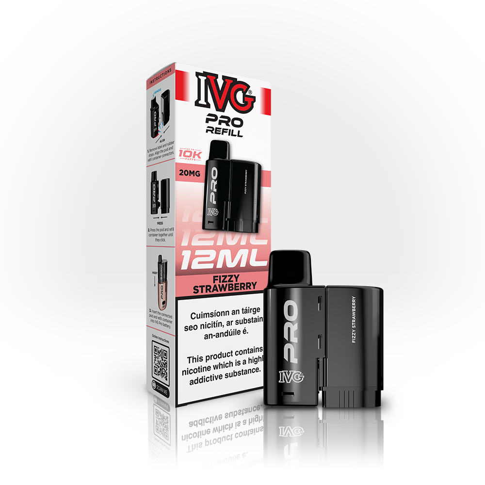 IVG PRO 10K Refills Fizzy Strawberry 20mg, box and pod