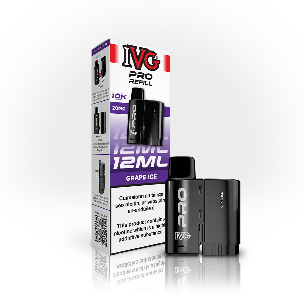 IVG PRO 10K Refills Grape Ice 20mg, box and pod