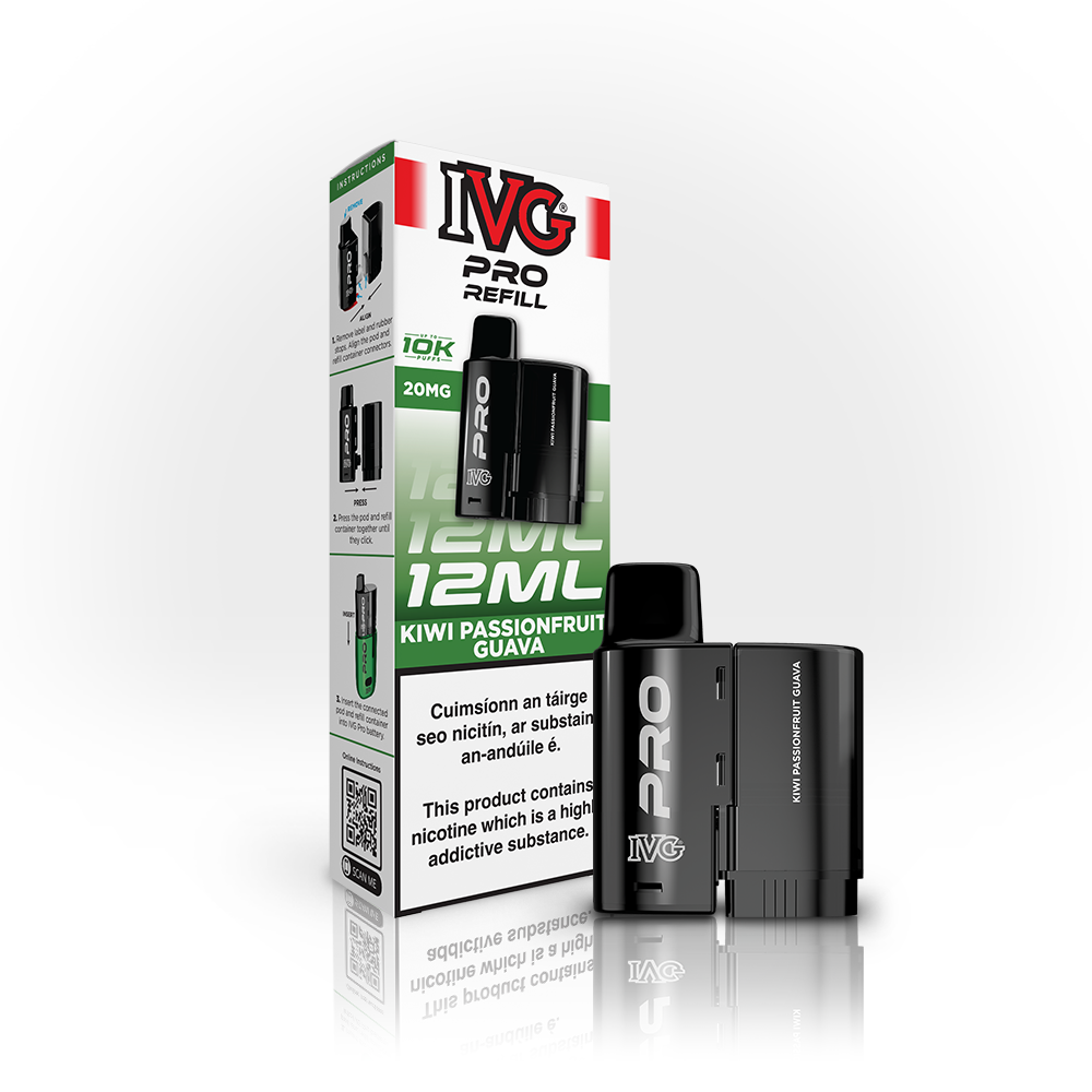IVG PRO 10K Refills Kiwi Passionfruit Guava 20mg, box and pod