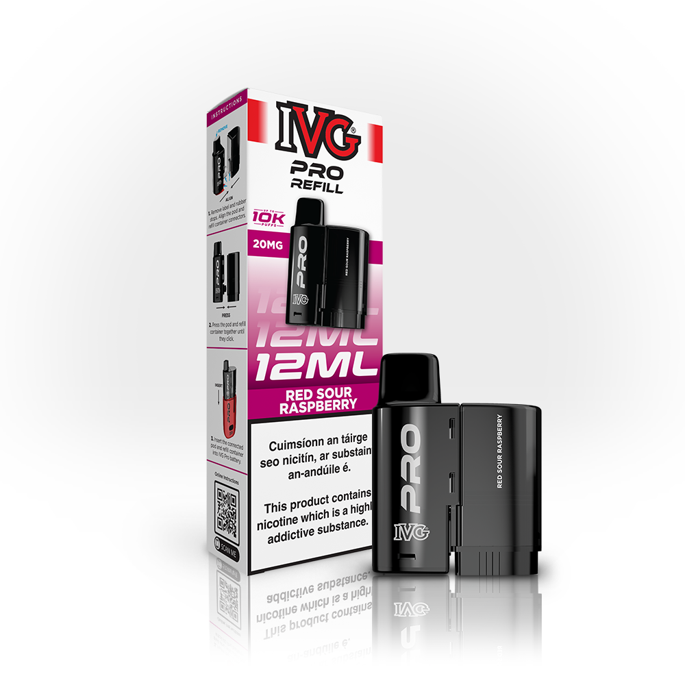 IVG PRO 10K Refills Red Sour Raspberry 20mg, box and pod