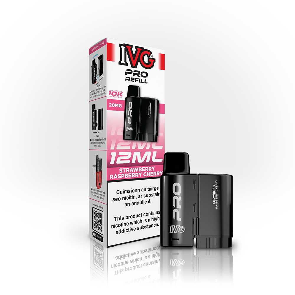 IVG PRO 10K Refills Strawberry Raspberry Cherry 20mg, box and pod