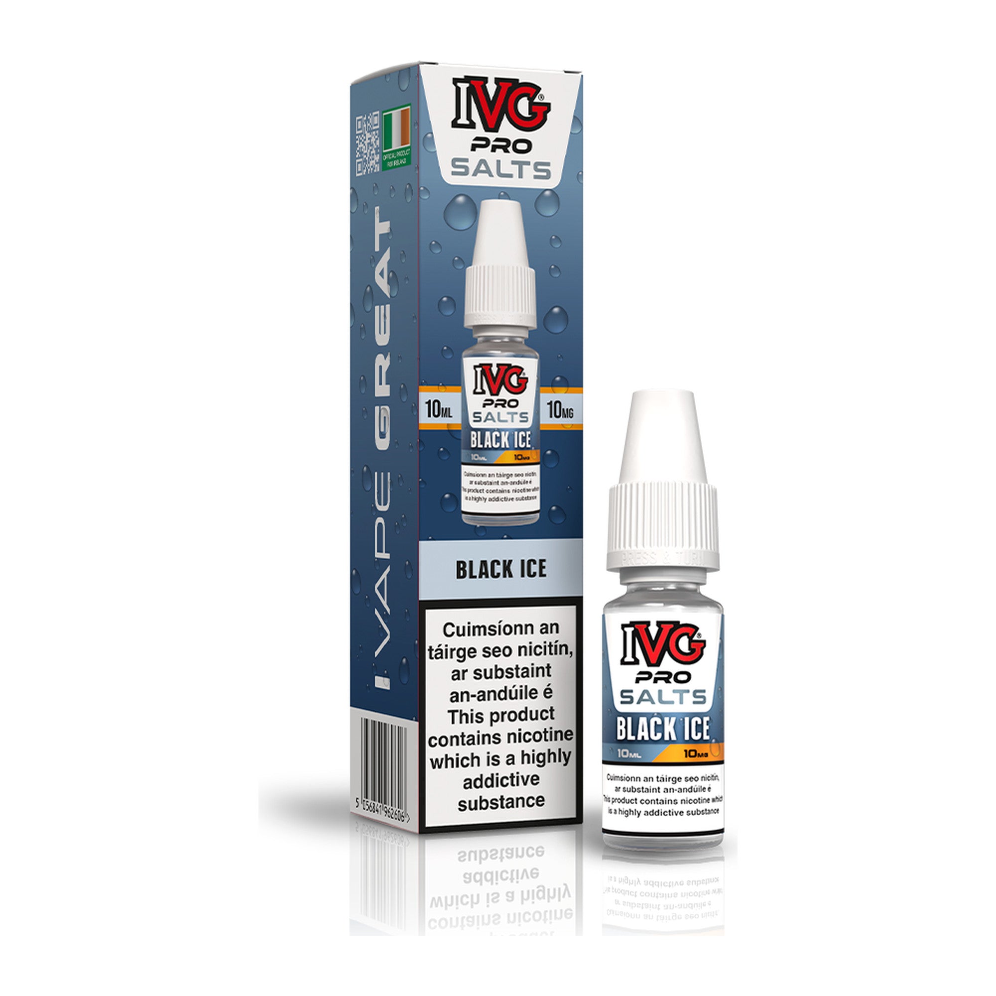 IVG Pro Salt Black Ice 10mg 10ml nicotine salt e-liquid, bottle and box