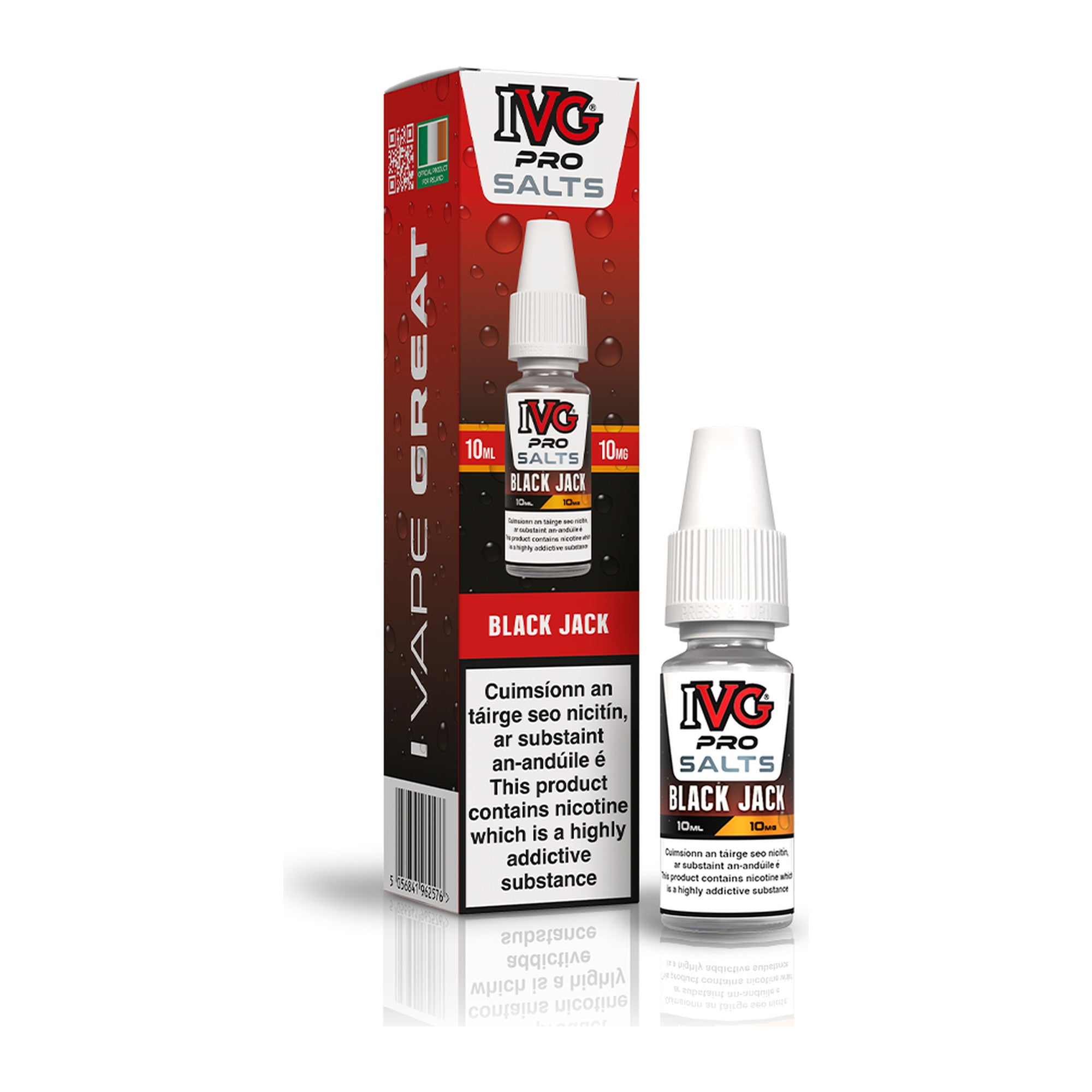 IVG Pro Salt Black Jack 10mg 10ml nicotine salt e-liquid, bottle and box
