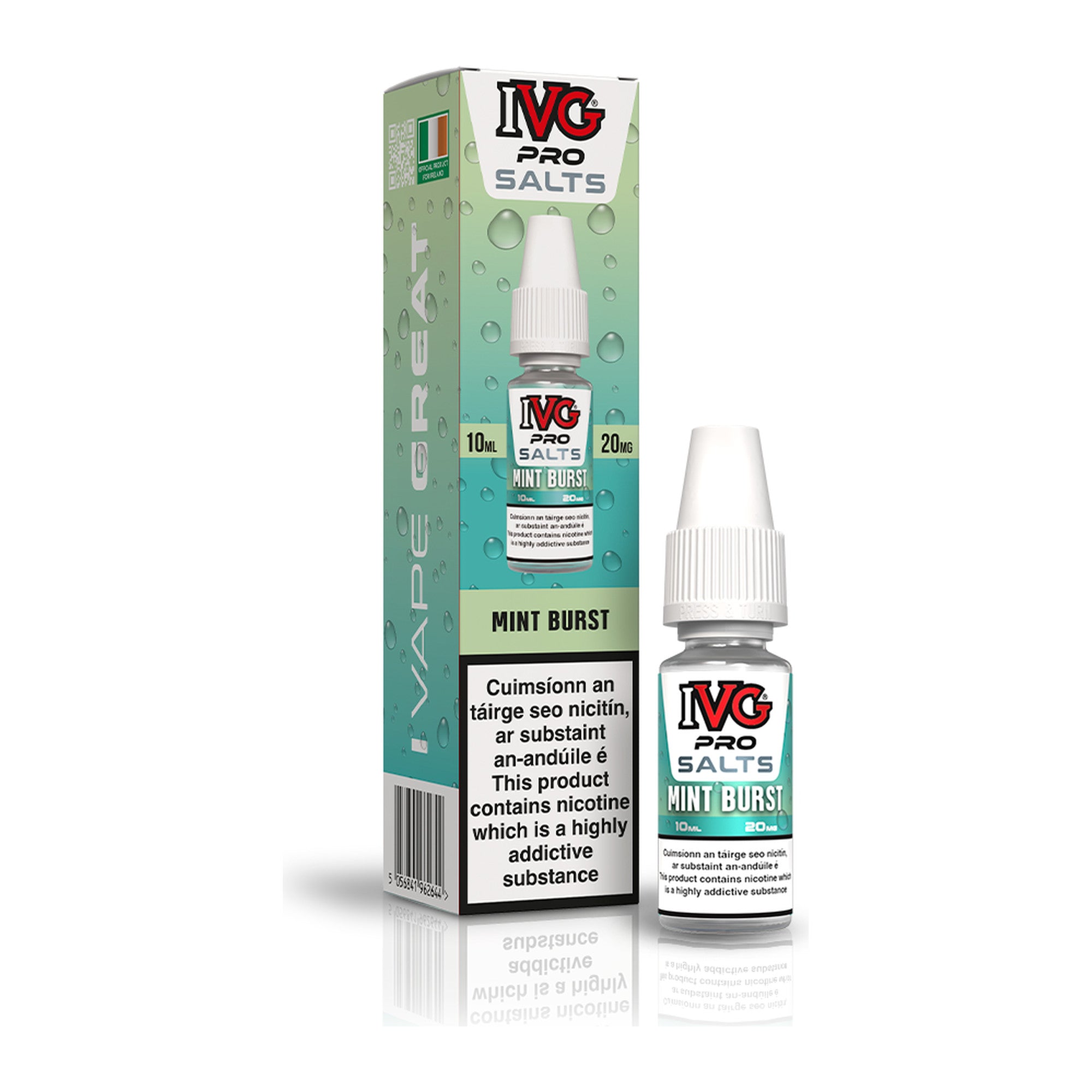 IVG Pro Salt Mint Burst 20mg 10ml nicotine salt e-liquid, bottle and box