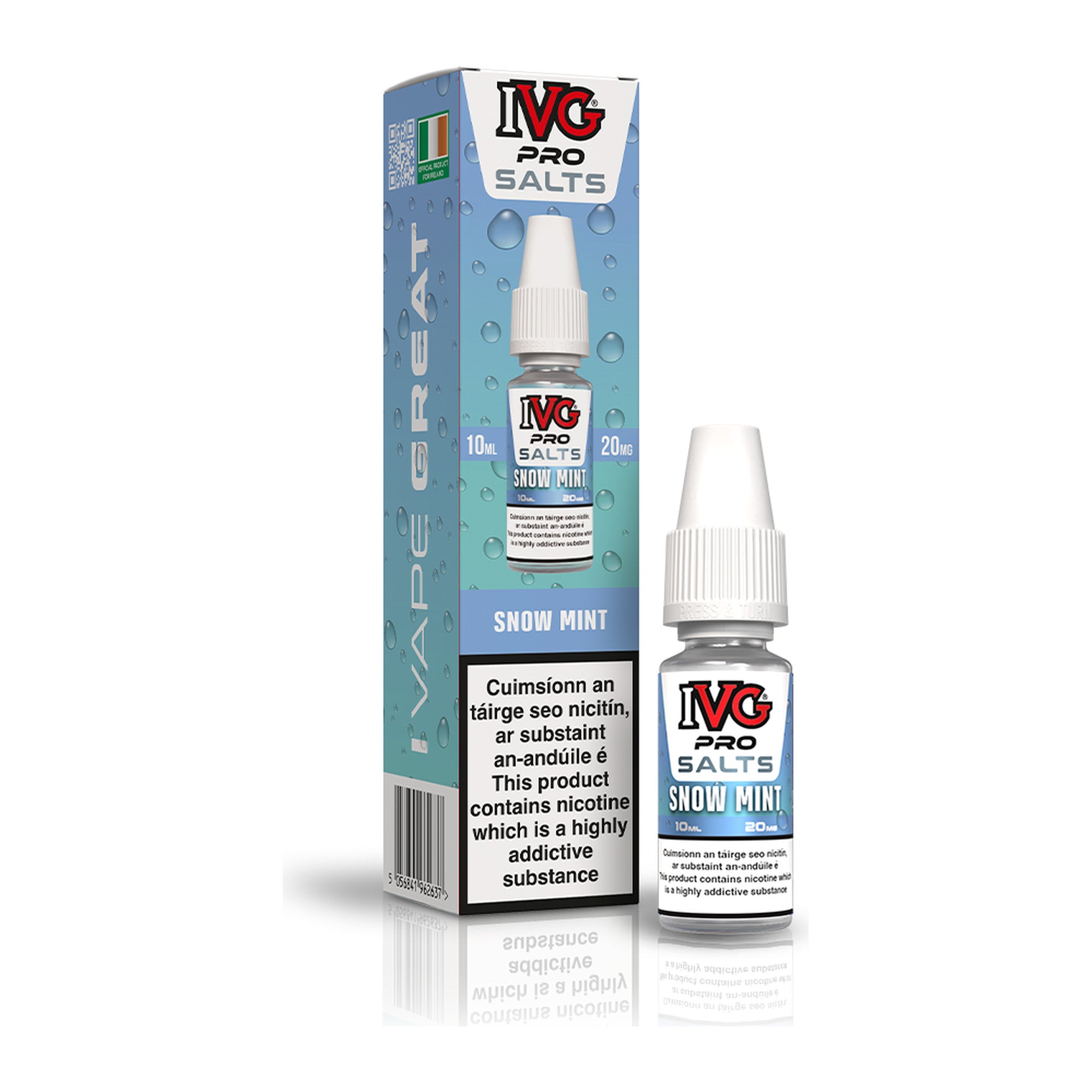 IVG Pro Salt Snow Mint 20mg 10ml nicotine salt e-liquid, bottle and box