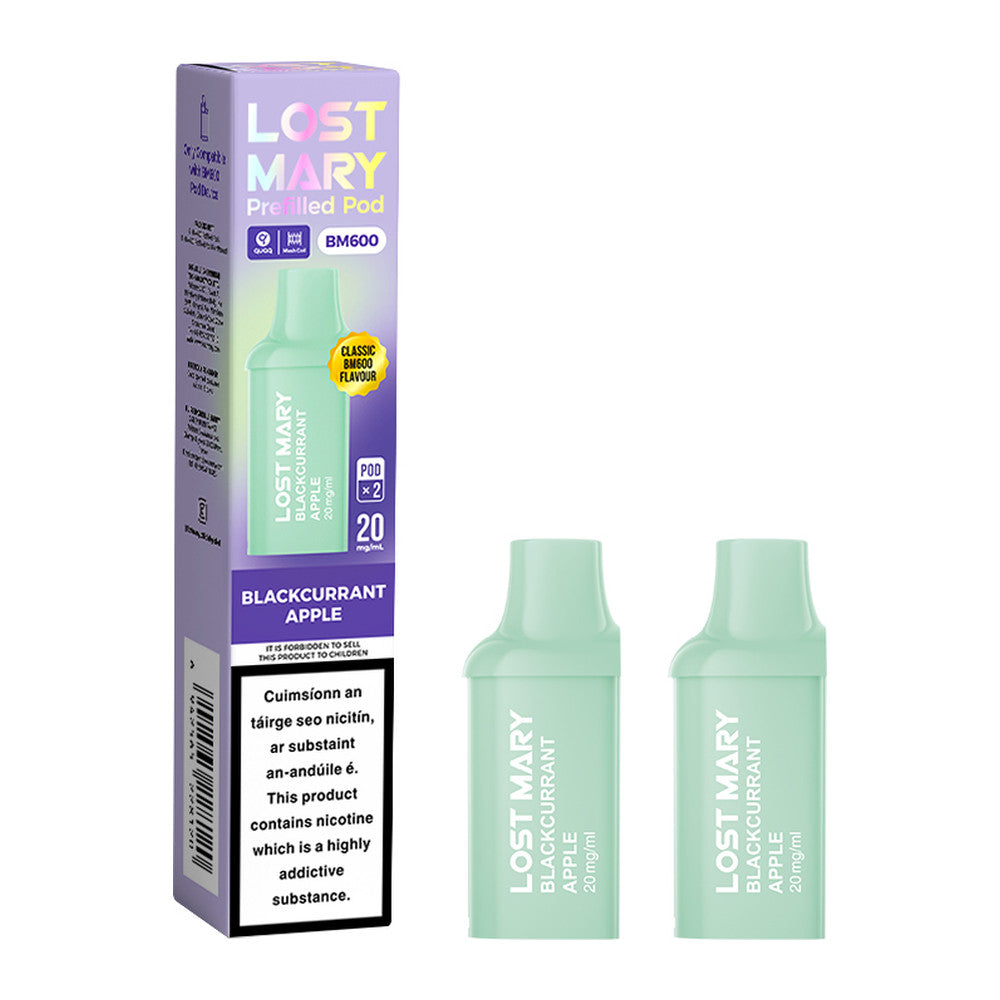 Lost Mary BM600 Prefilled Pod Blackcurrant Apple 20mg prefilled pod, pack and product