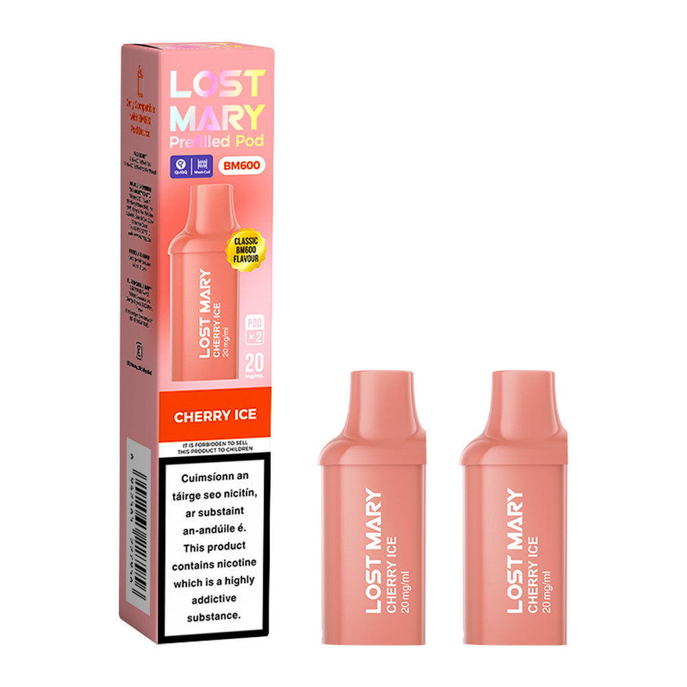 Lost Mary BM600 Prefilled Pod Cherry Ice 20mg prefilled pod, pack and product