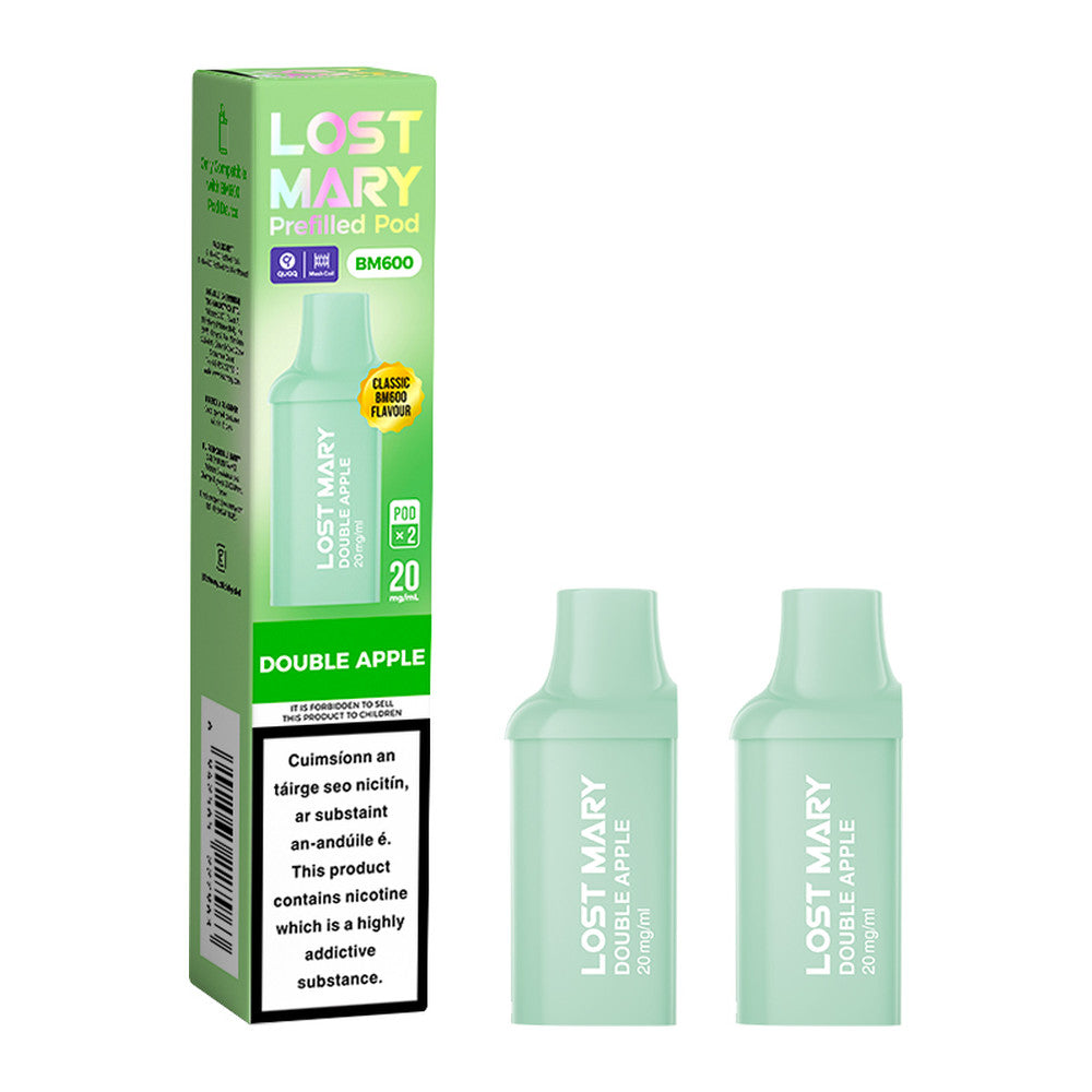 Lost Mary BM600 Prefilled Pod Double Apple 20mg prefilled pod, pack and product