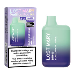 Lost Mary BM600 Prefilled Pod Kit Blackcurrant Apple 20mg pod kit, pack and product