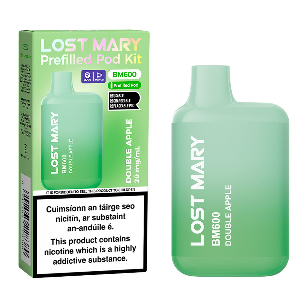 Lost Mary BM600 Prefilled Pod Kit Double Apple 20mg pod kit, pack and product