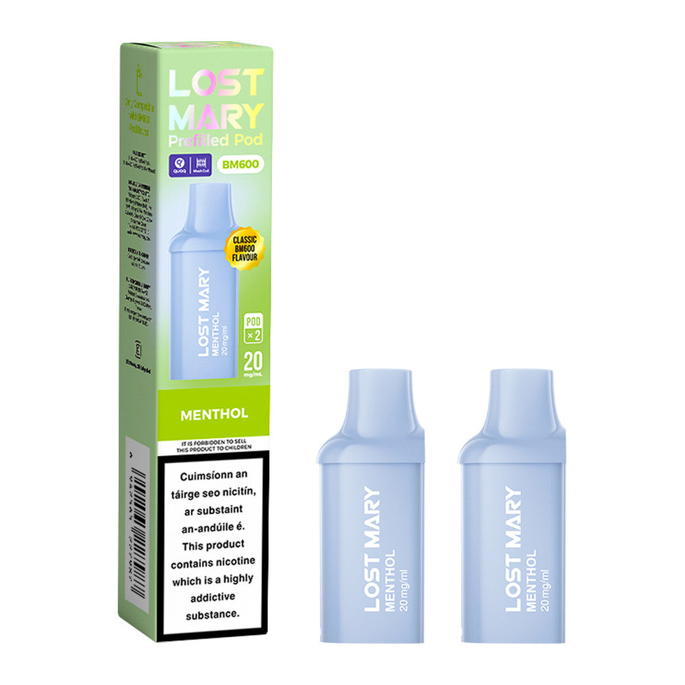 Lost Mary BM600 Prefilled Pod Menthol 20mg prefilled pod, pack and product