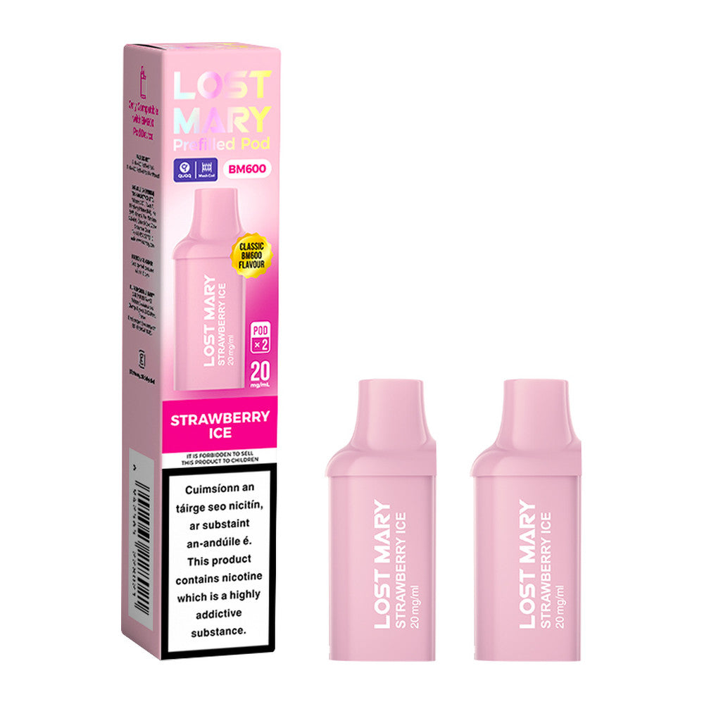 Lost Mary BM600 Prefilled Pod Strawberry Ice 20mg prefilled pod, pack and product