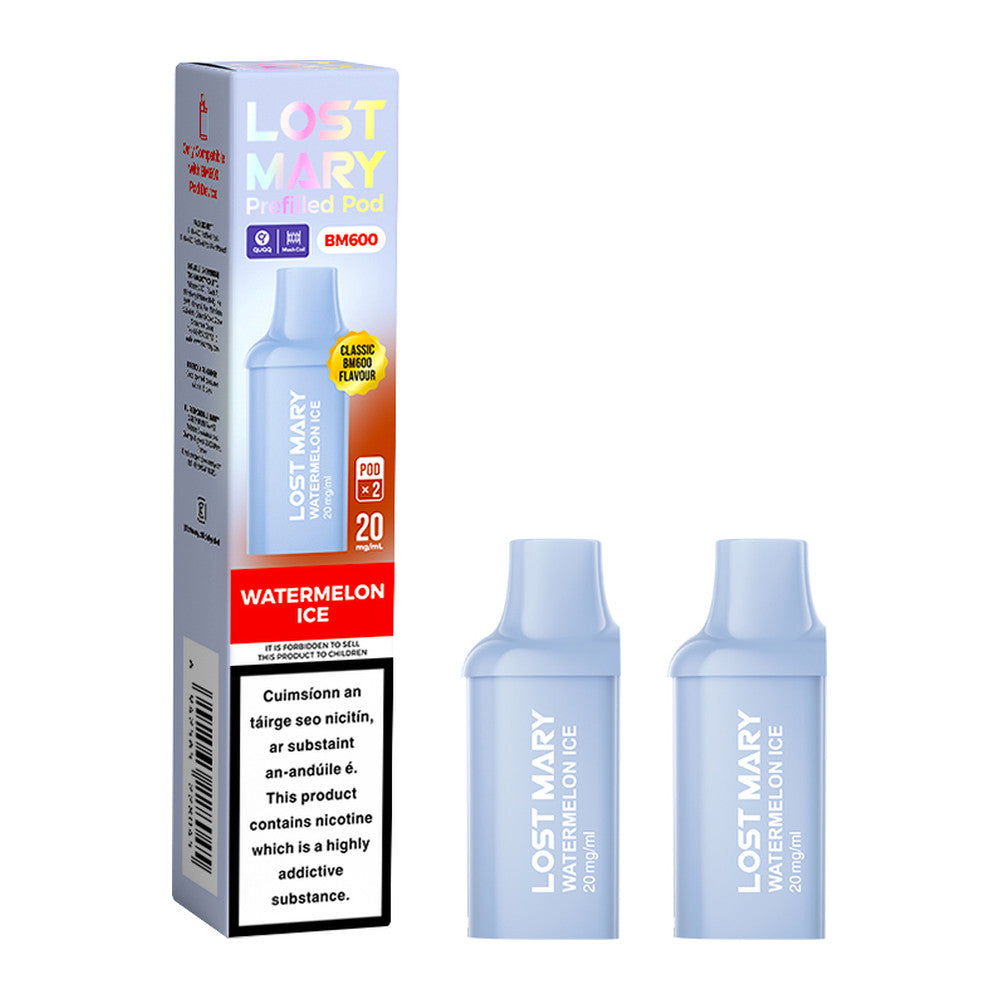 Lost Mary BM600 Prefilled Pod Watermelon Ice 20mg prefilled pod, pack and product