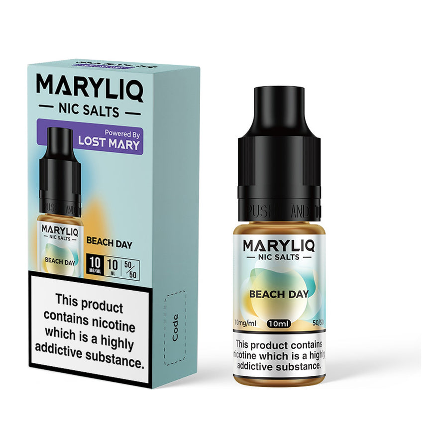 MARYLIQ Beach Day 10mg nic salt, bottle and box