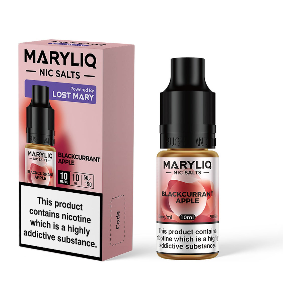 MARYLIQ Blackcurrant Apple 10mg nic salt, bottle and box