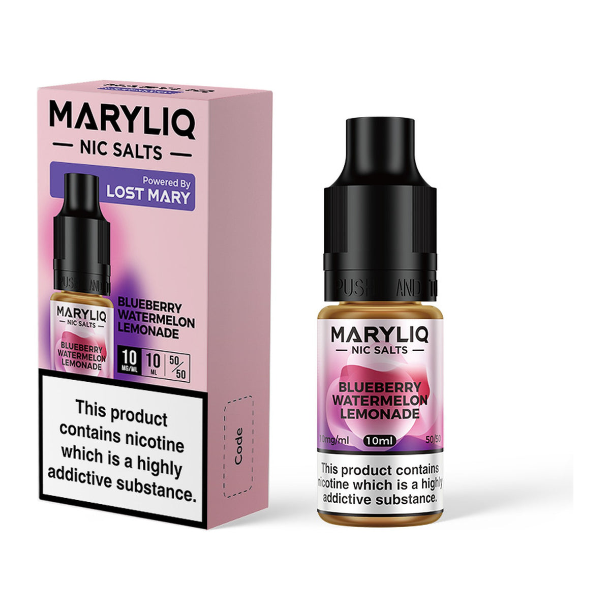 MARYLIQ Blueberry Watermelon Lemonade 10mg nic salt, bottle and box