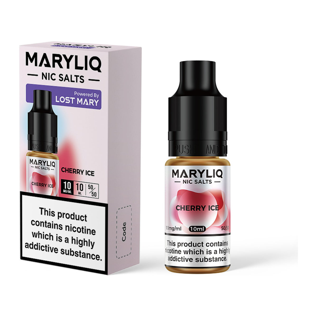 MARYLIQ Cherry Ice 10mg nic salt, bottle and box