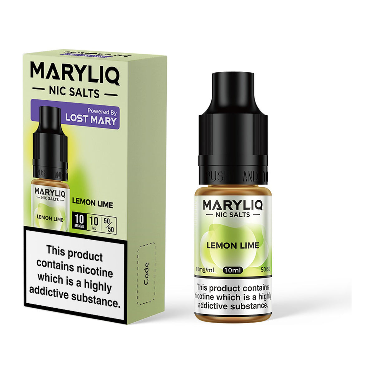 MARYLIQ Lemon Lime 10mg nic salt, bottle and box