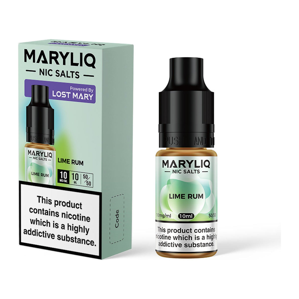 MARYLIQ Lime Rum 10mg nic salt, bottle and box