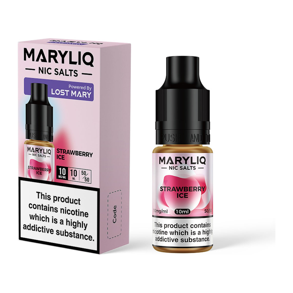 MARYLIQ Strawberry Ice 10mg nic salt, bottle and box